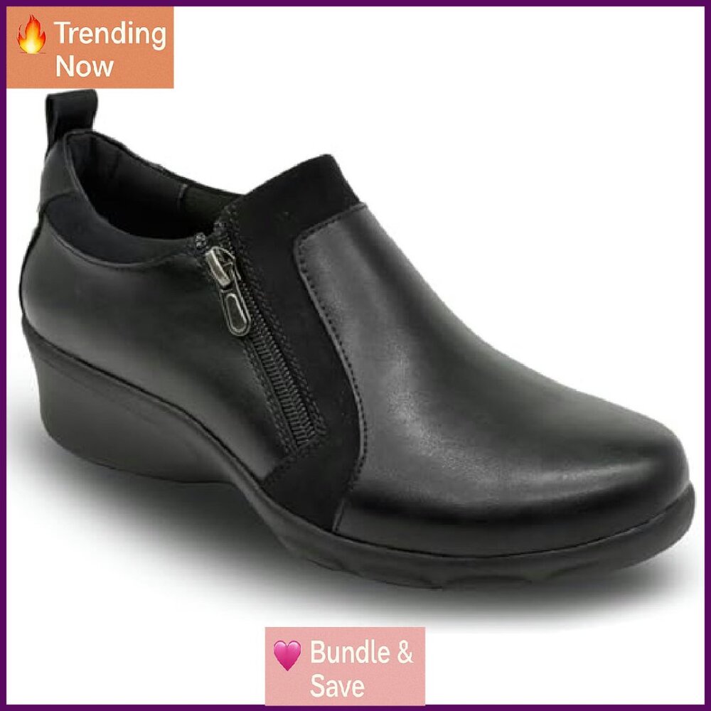 Women's Black Ankle Boots Dual Zippers Comfort Work Casual Shoes - Picture 2 of 8